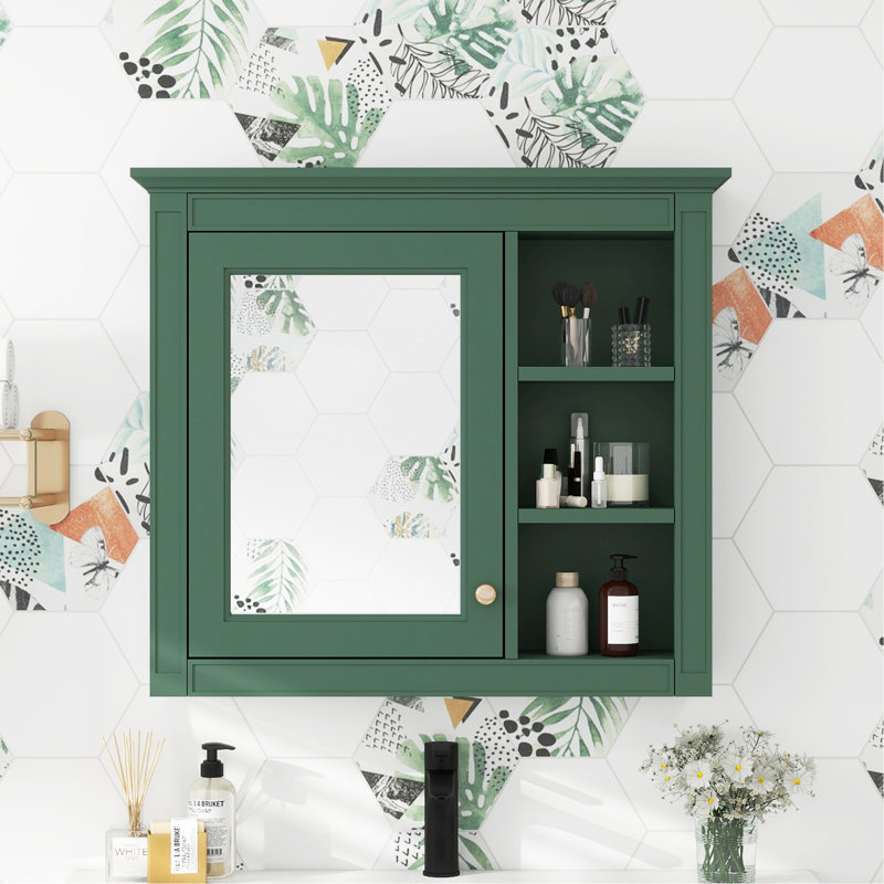 Armoire de rangement murale avec miroir, fonctionnelle et élégante pour vos besoins de salle de bain., Vert