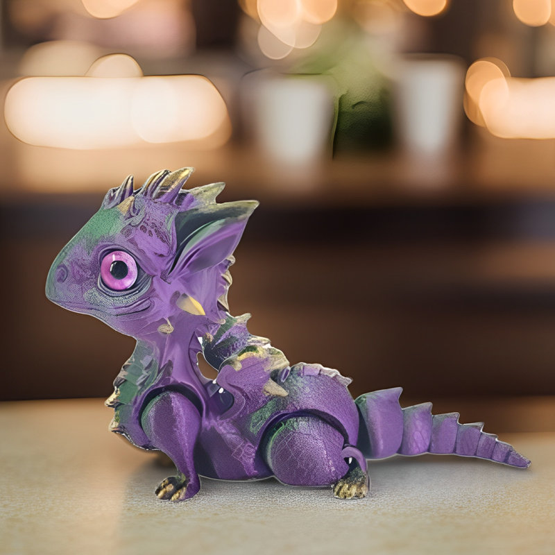 Figurine de dragon 3D l 5,75 po, H 4 po x l 5,75 po x P 3 po, Mauve