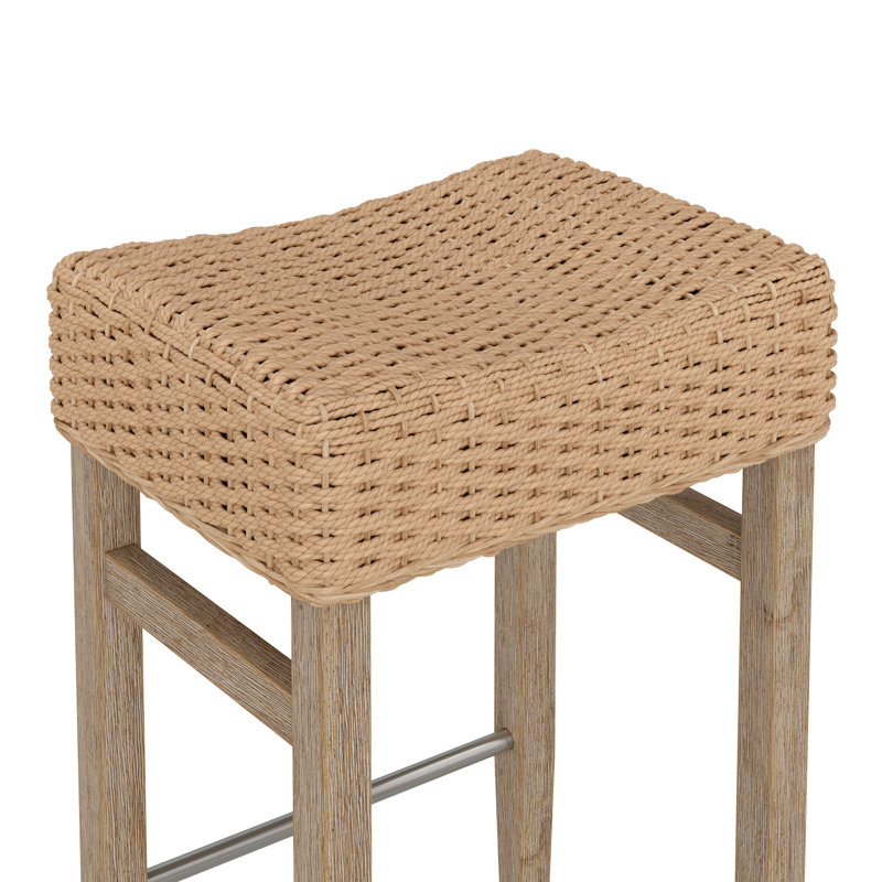 Harvey Rattan Bar Stool, Bohemian Counter Height Stool With Woven Seagrass Seat, Solid Wood Legs, And Metal Footrest Seagrass