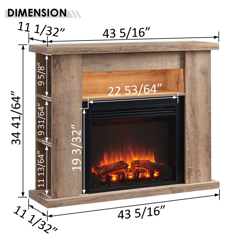 43.31'' W Electric Fireplace with 4500 BTU