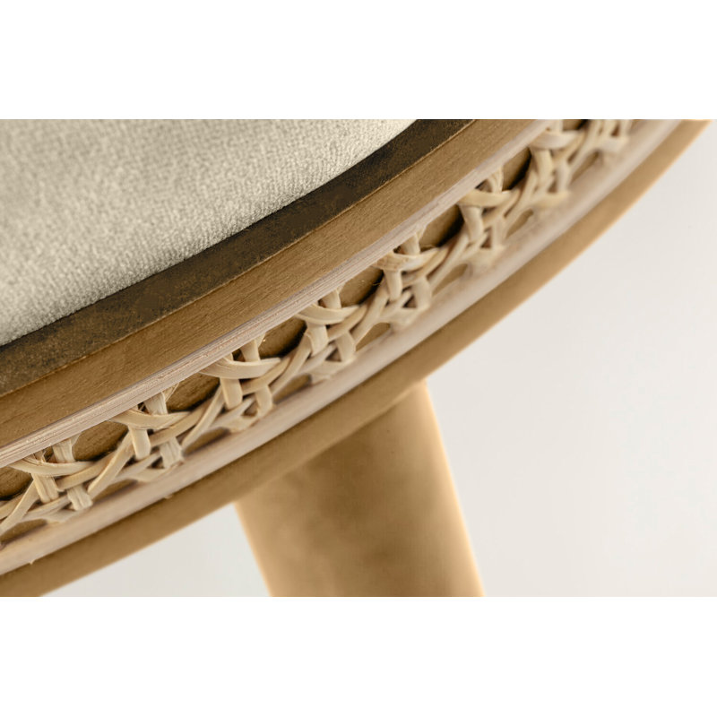 Alma Upholstered Stool with Solid Wood Frame, Bar Stool (30" Seat Height), Nuage, Satin Brass