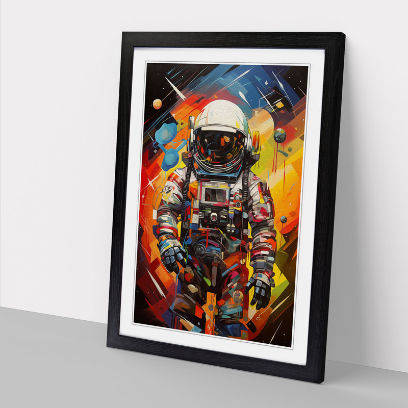 Astronaut Cubism Art - Framed Print, Black Framed, 34cm H x 25cm W