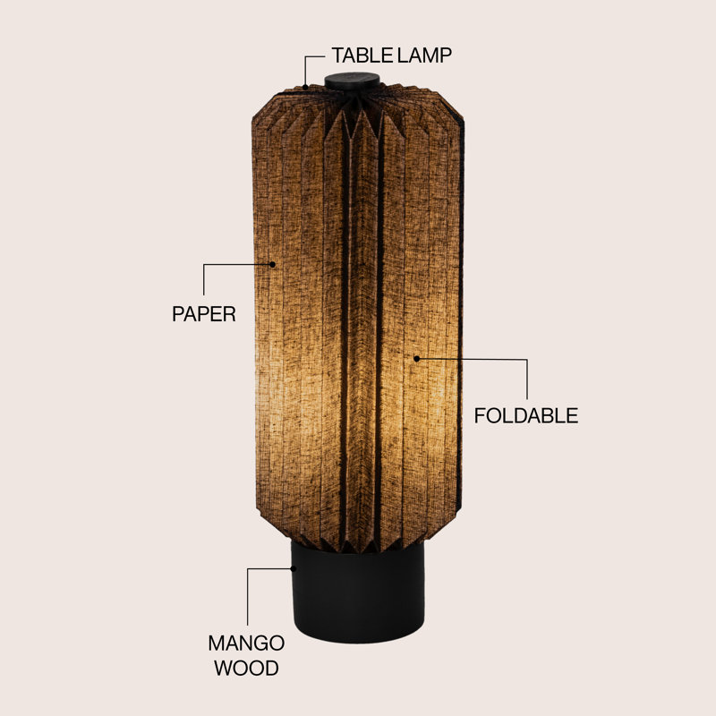 Lankford 15.75" Modern Minimalist Paper Pleated Column Accent LED Table Lamp, Black