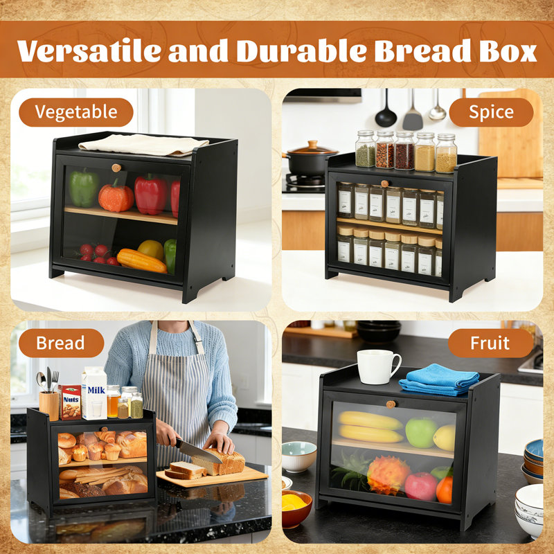 Wood Food Storage Container, Black