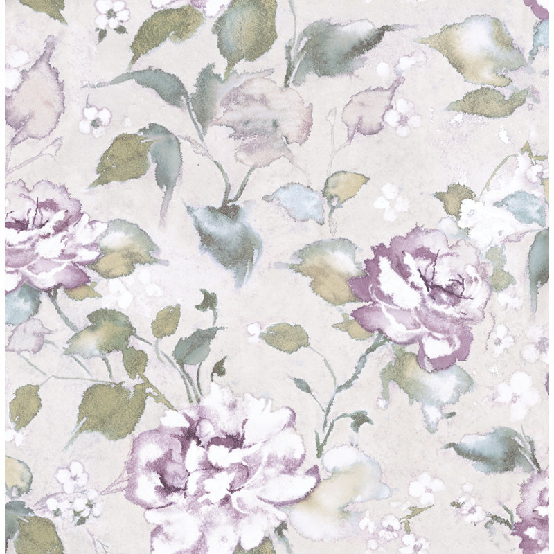 Papier peint floral aquarelle non teint à motif aquarelle et ivoire lavande Seabrook Designs, Ivoire / Mauve