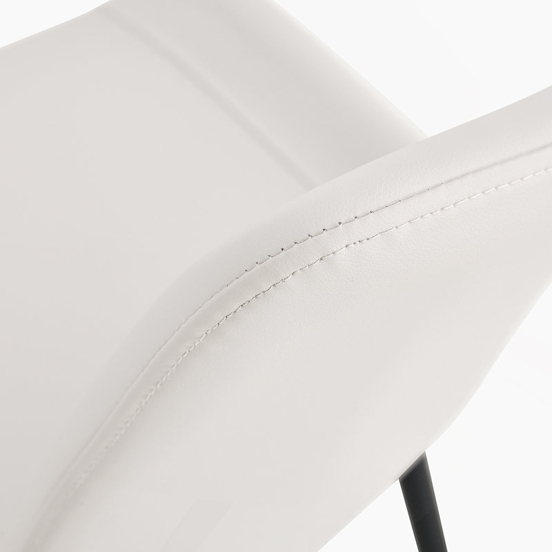 White Artificial Leather Backrest Cushion Dining Chair, Black Metal Legs, Curved Widened Cushion Design For More Comfort, Suitable For Restaurants, Kitchens, Bedrooms, Offices.(4 Chairs)