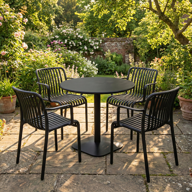 4 - Person Steel Dining Set, Black/Black