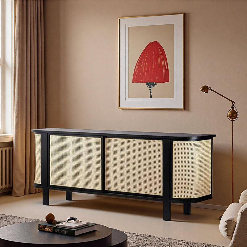 Buffet simple en osier, H 35,43 po x l 78,74 po x P 17,72 po, Noir