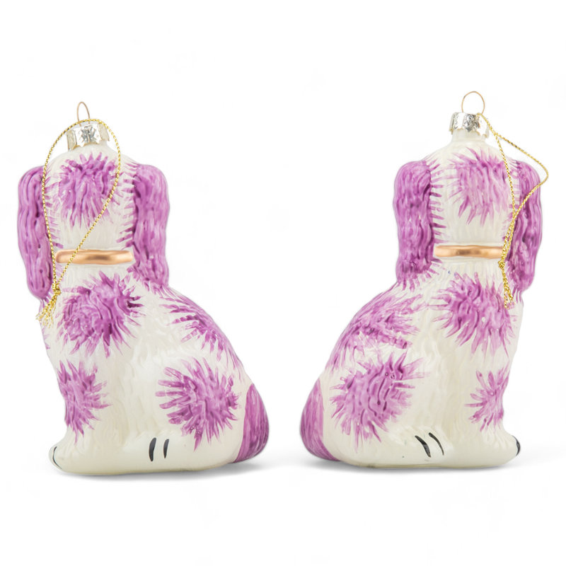 Pair of Pink Staffordshire Dogs Glass Ornament, Pink