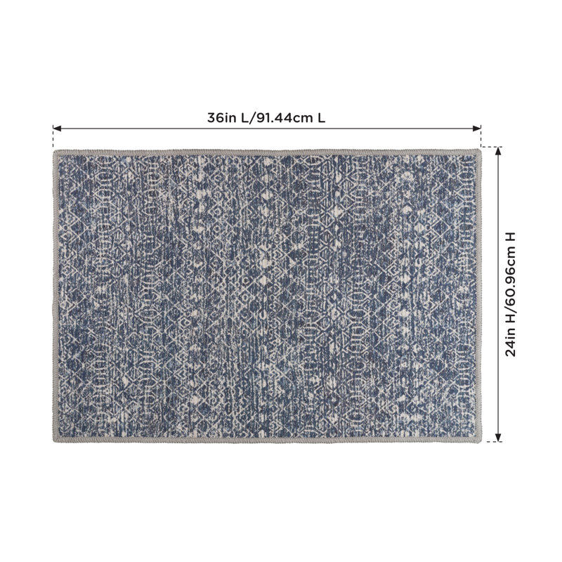 Tapis 24 po x 36 po, lavable à la machine, envers antidérapant, intérieur / extérieur - treillis indigo, Treillis indigo