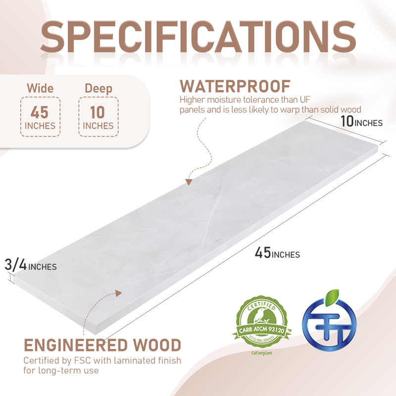 45Inch Cipolla For Wall 10" D X 45" W Set Of 2, White Rock, White Rock, 45'' W X 10'' D