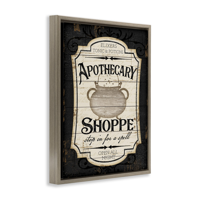 Enseigne d'apothicaire Shoppe Spooky, H 31 po x l 25 po, Cadre flottant orme Montalcino