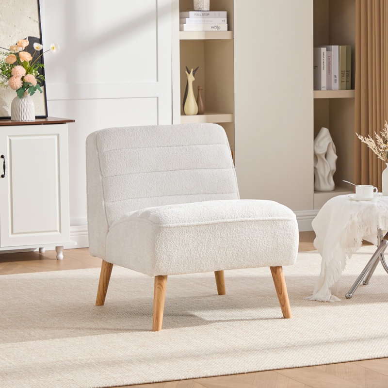 Upholstered Tufted Armless Chair, Ivory
