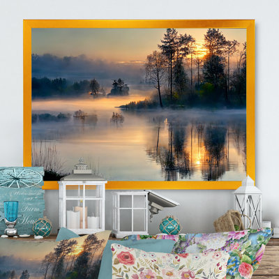 Rasheed Morning Fog Over The Lake Sunset II - Lake Wall Art