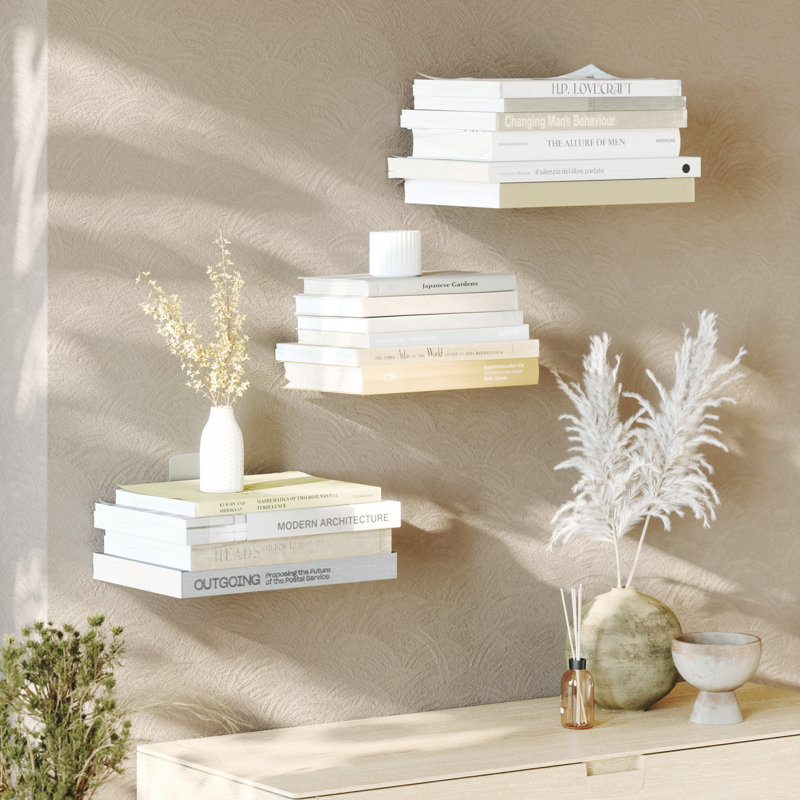 Minimalist Silver Steel Floating Wall Display Shelves, 3-Piece Set