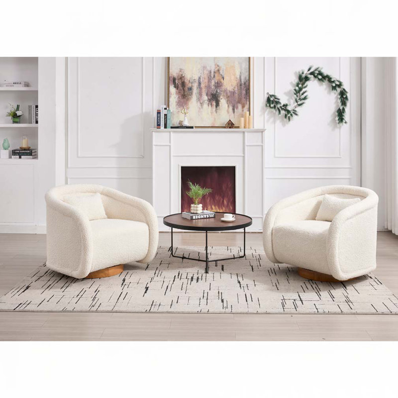 30.71" Swivel Barrel Chair with Teddy Upholstery, White