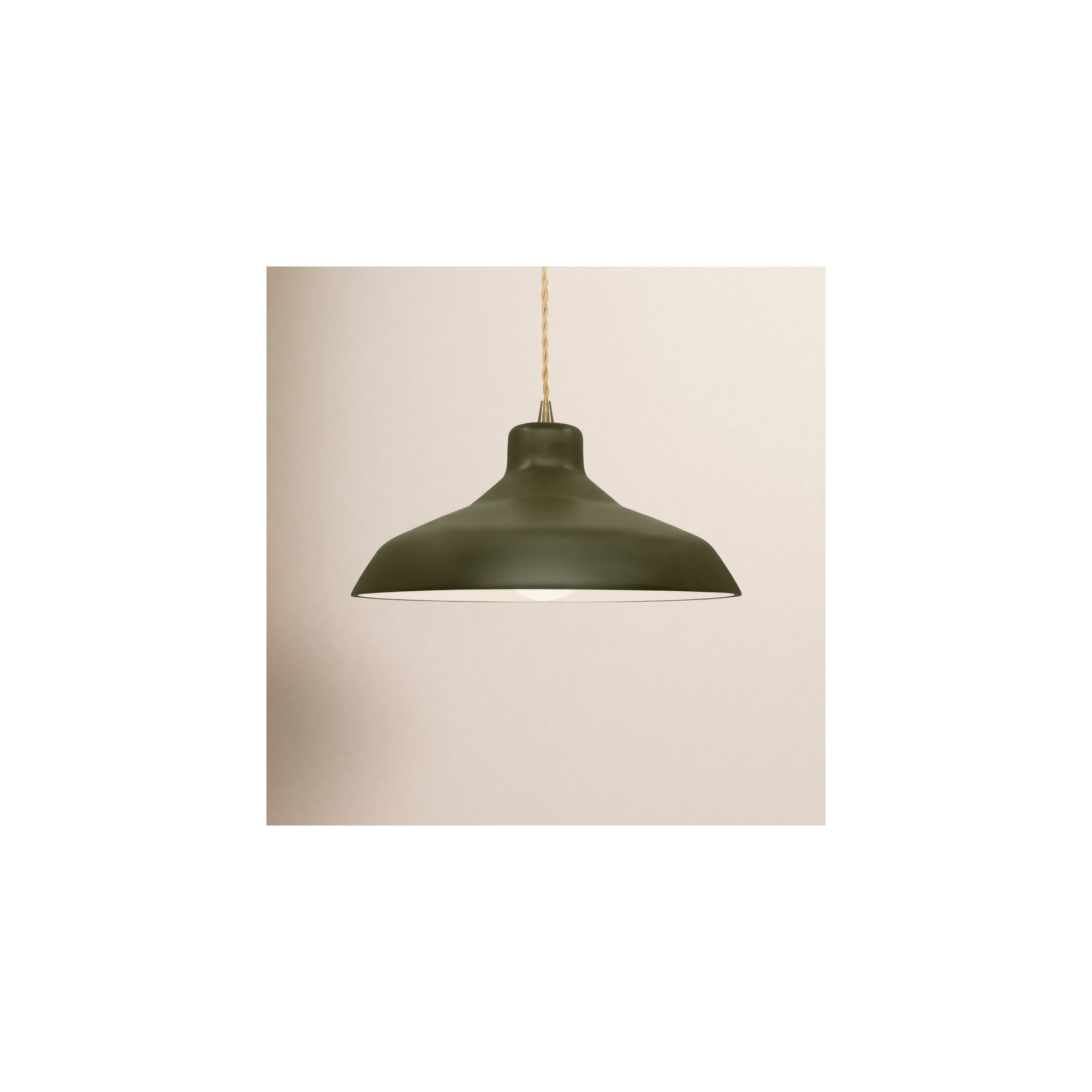 Fallon Ceramic Dimmable Pendant, Matte Green, 7.5" H x 15.5" W x 15.5" D, Antique Brass