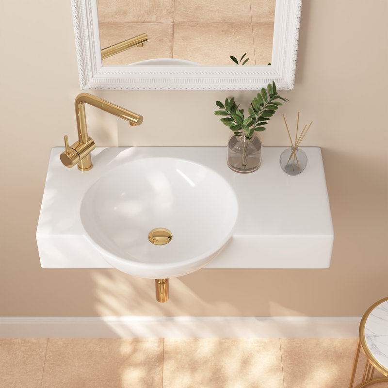 30'' x 18'' White Rectangular Vitreous China Wall Mount Bathroom Sink with Faucet Hole