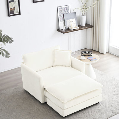 Chaise de chambre à coucher et de salon Aspinwall avec tissu chenille blanc, rembourrage doux, structure de revêtement, fabrication