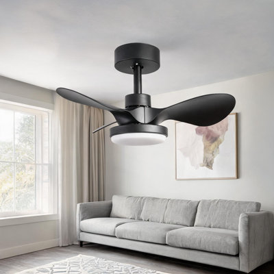 24-Inch Low-Profile Ceiling Fan with Light in Matte Black, Quiet Reversible DC Motor, Ideal for Small Bedrooms and Kitchens