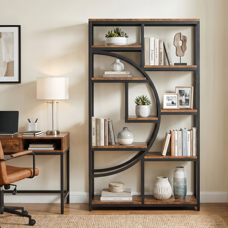 Oscer Industrial 5 Tier Etagere Bookcase, Black/Brown