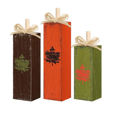 Thanksgiving Decorations 3 Pack Rustics Fall Wooden Tabletop Blocks Distressed Maple Leaf Harvests Tiered Decor for Thanksgiving Dinner Table Mantel Display