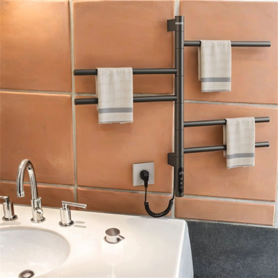 Smart Rotating Heated Towel Rack – Ipx5 Waterproof, Wi-fi App Control & Smart Timer, Swivel Bars, Low Carbon Steel, Plug-in/hardwired