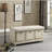 Solid Wood Bench With White Distressed Finish And Beige Upholstered Cushion Foam Seat Textured Upholstery In-1667608749