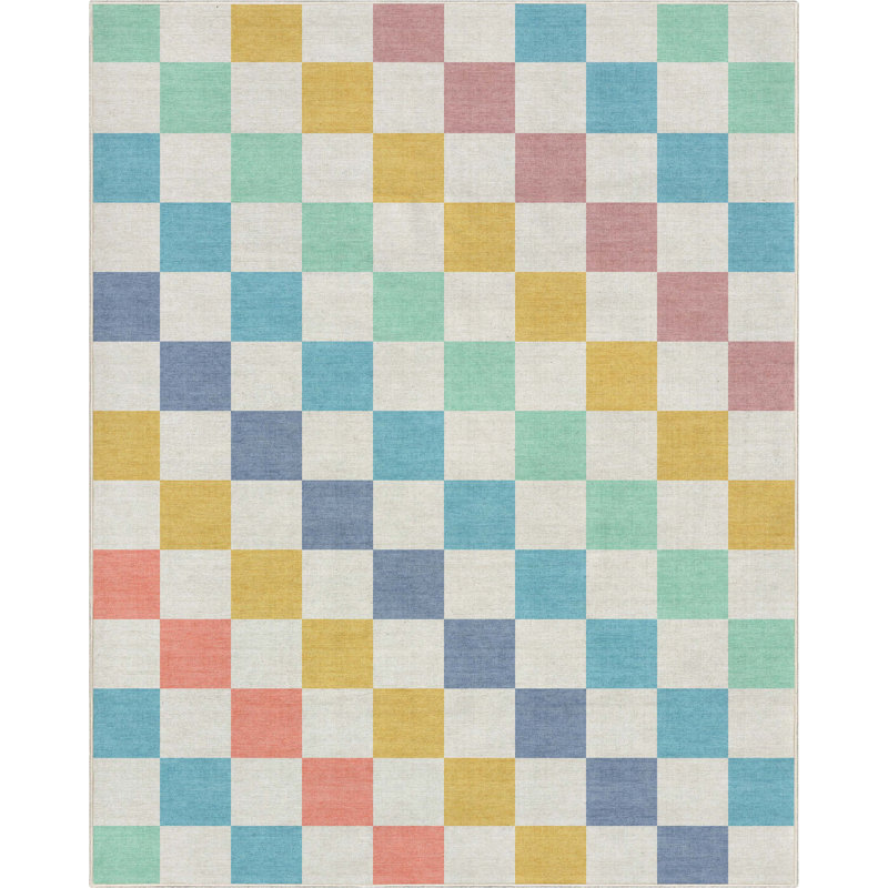Kehr Square Modern Geometric Multi Blue Flat-Weave Area Rug, Rectangle 5' x 7'