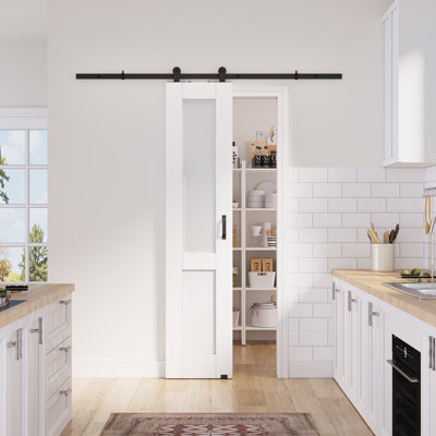 Surface de 24 po x 80 po à demi-dalle blanche préfinie avec toute la quincaillerie de porte de grange