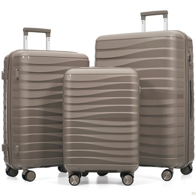 Ensemble de valises de voyage en PP de qualité supérieure, ensemble de valises à verrou TSA 3 pièces avec des tailles de 20, 24 et 28 pouces avec roues pivotantes à 360 °, brun clair