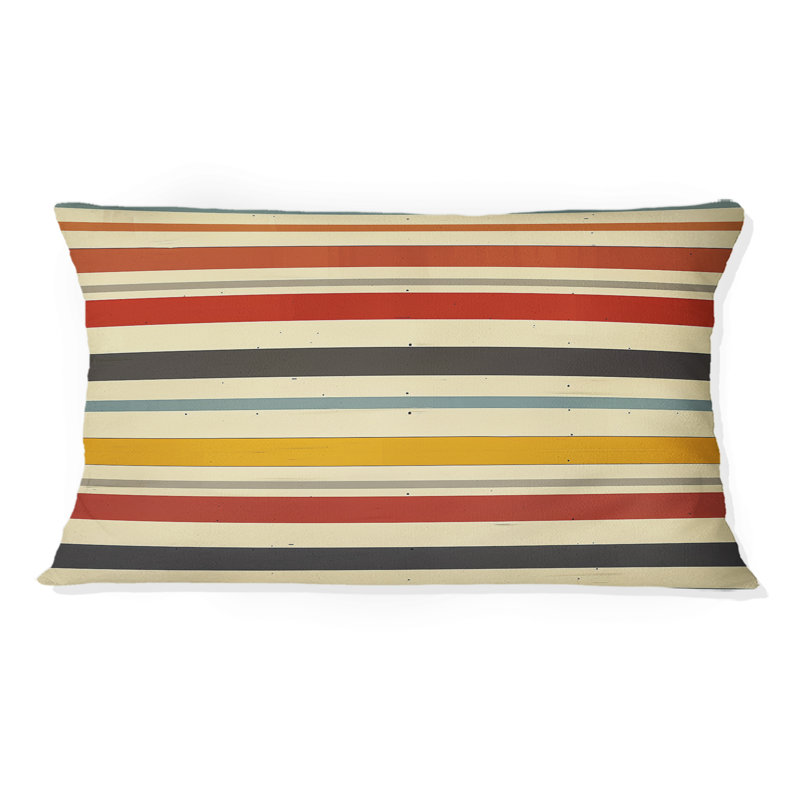 Coussin lombaire crème Mid-Century rayé orange Mid-Century