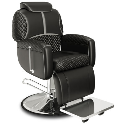 Black Salon Chair, Elegant Barber Chair With Ergonomic Adjustable Backrest, Comfortable Cushion, Heavy Duty Steel Frame, 360 Swivel, Reclining Hair Chair Weight Capacity Up To 440 Lbs