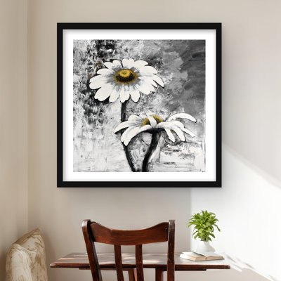 Fleurs abstraites de marguerites - reproduction encadrée industrielle blanche