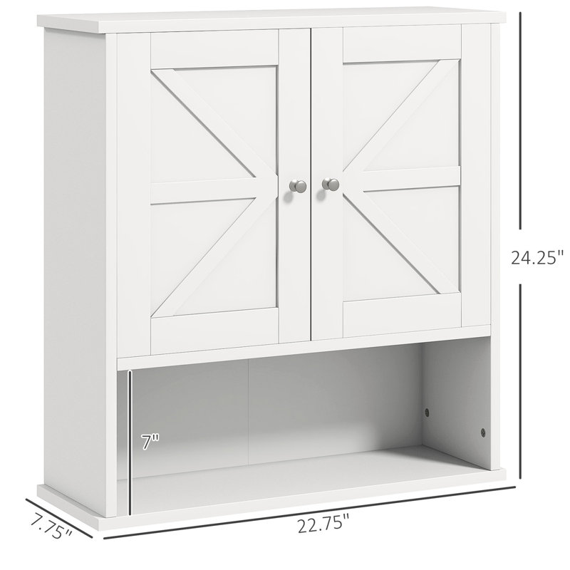 Armoire murale de salle de bain style avec tablette ouverte et espace de rangement réglable, armoire blanche, système