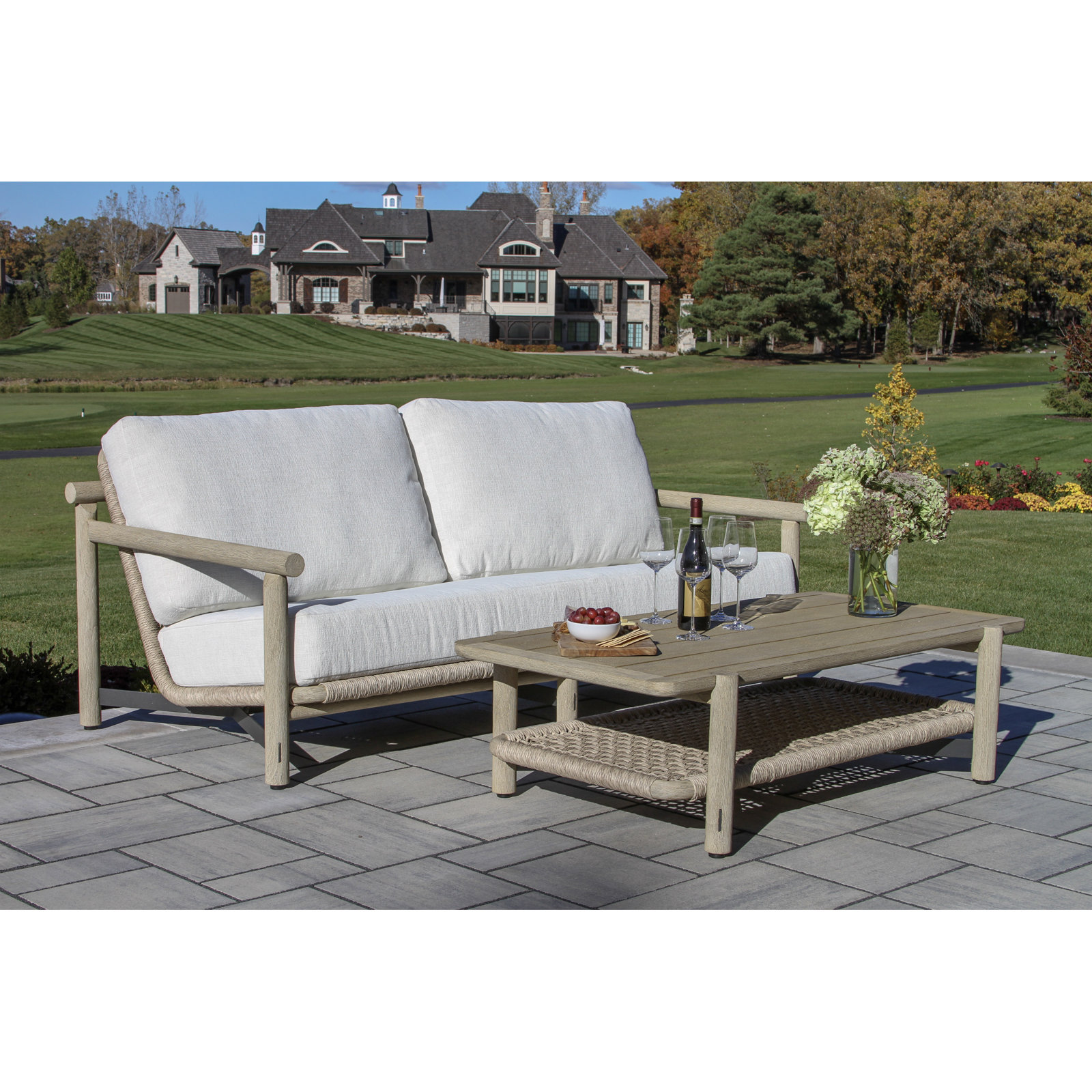 Inessa 3-Person Teak Patio Seating Group, 2 Pieces: Table, Sofa