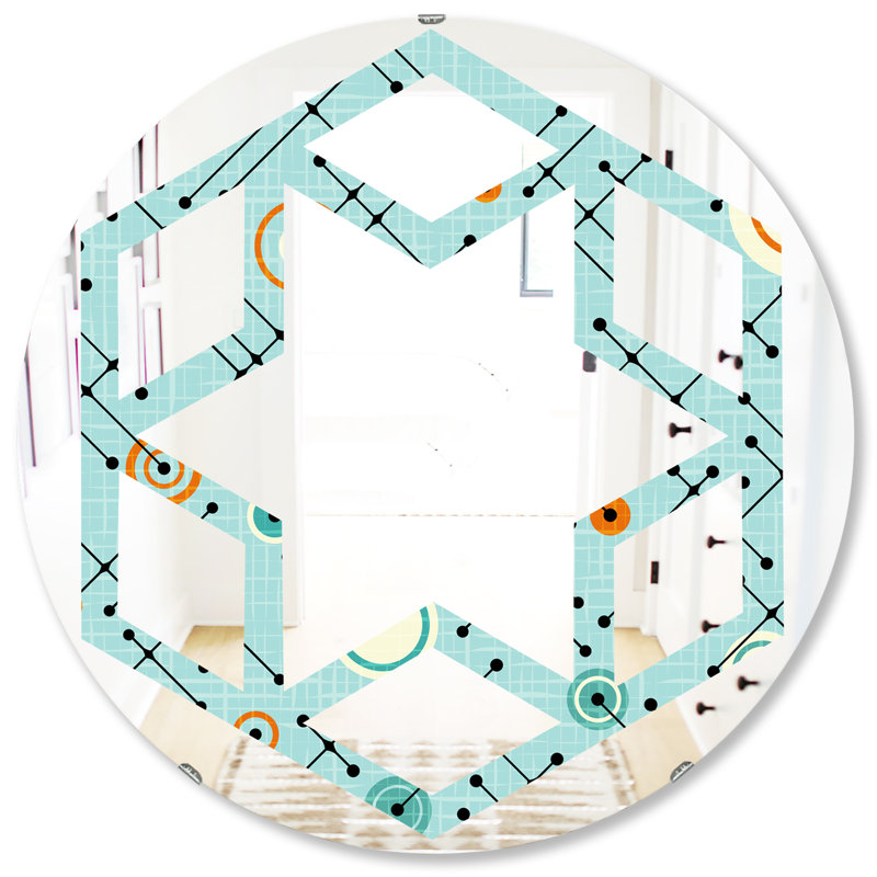 Space Art Deco Pattern Modern & Contemporary Frameless Wall Mirror, 23.6" H x 23.6" W, Hexagon Star Abstract 