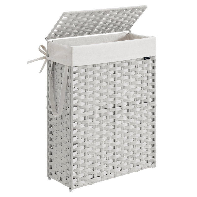 Wood Laundry Hamper with Handles, Cloud White