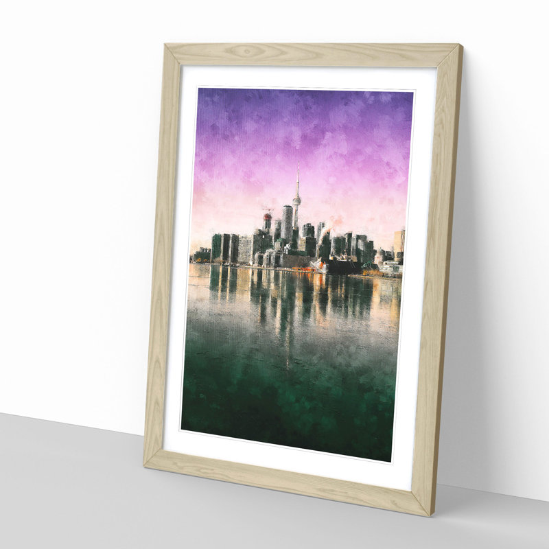 Skyline Of Toronto In Canada Painting - Framed Print, 63cm H x 45cm W x 2cm D, Oak Framed
