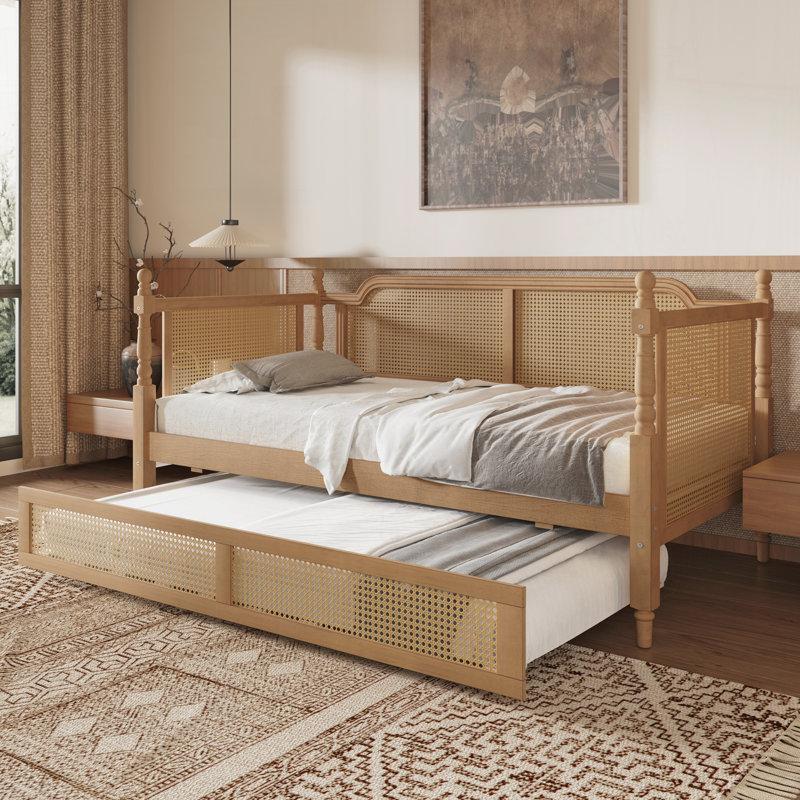 Rattan Daybed with Trundle, Full, Antique Walnut