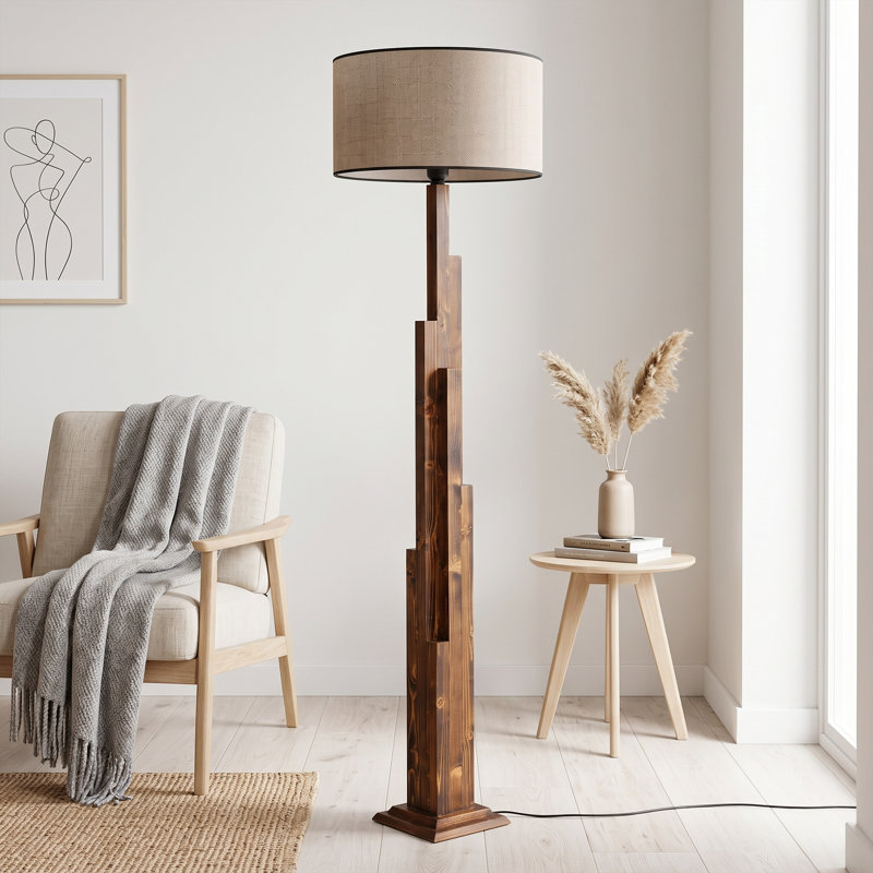 Metropolis Walnut Drum Shade Floor Lamp