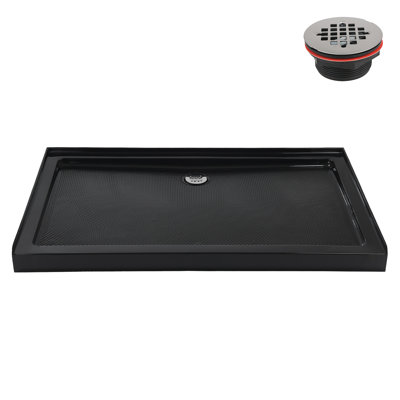 Streamline NT-2124-60BL-AL 60 in. x 36 in. Alcove Acrylic Shower Base in Glossy Black with Center Drain, Drain Included