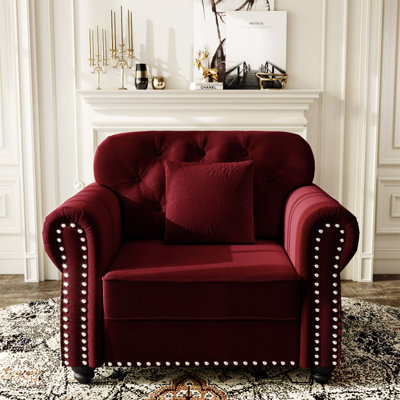 41.3"Upholstered Velvet Sofa With Nailhead Trim And Rolled Armrests,Mid-Century Modern Chesterfield Sofa With Button  Tufted,Includes 1 Pillows