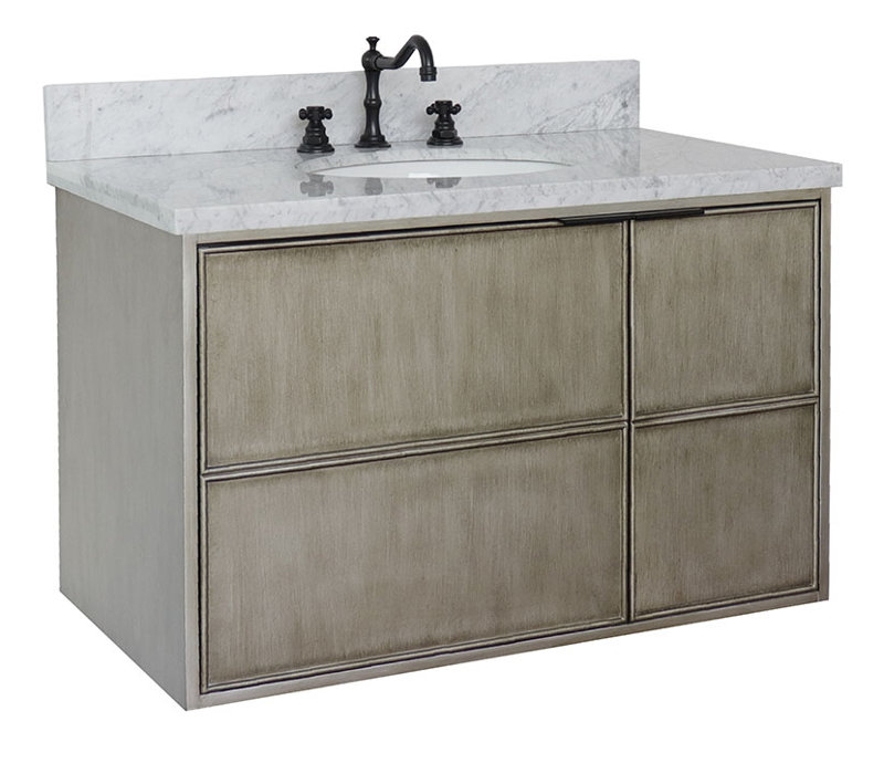 37'' Single Bathroom Vanity with Stone Top, White Carrara