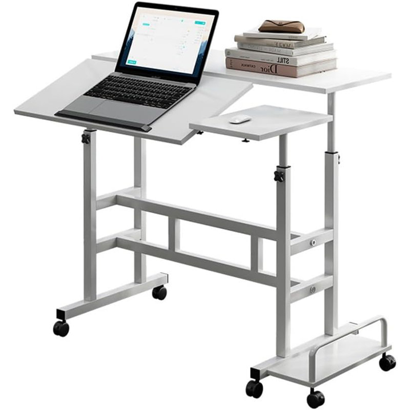 Adjustable Metal Base Computer Desk, White