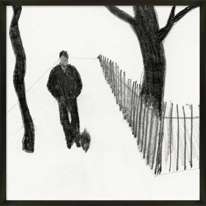 Walking The Dog Print by Simon Schneiderman, Black, 24" H x 24" W x 1.25" D