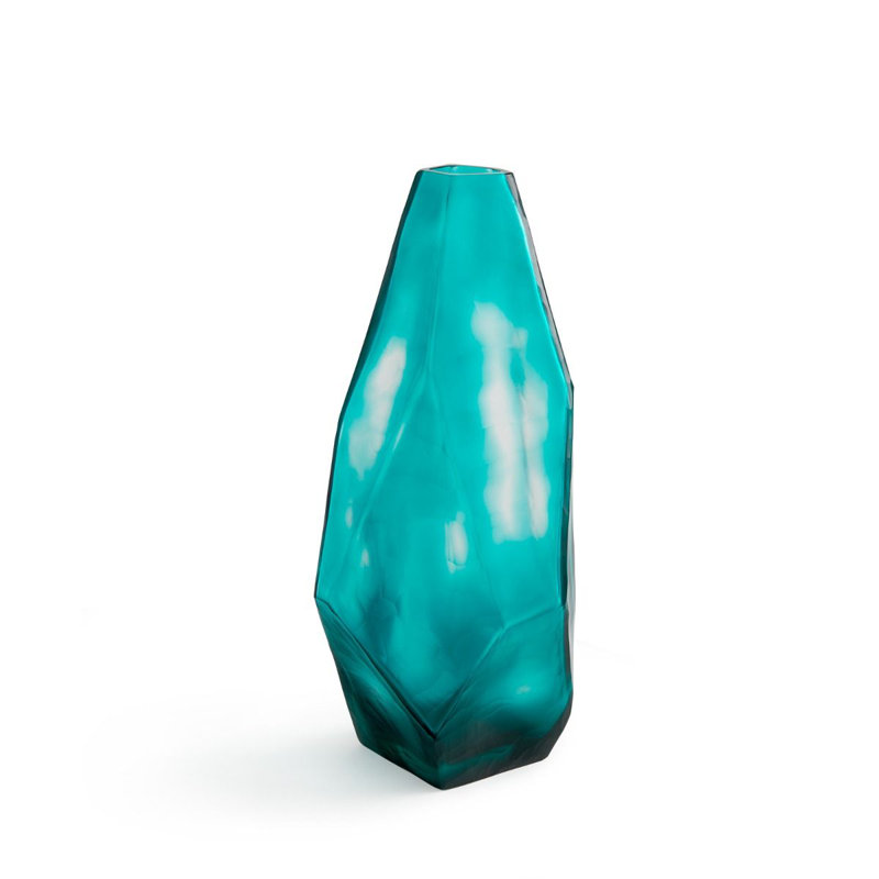 Asscher Handmade Glass Table Vase, Peacock