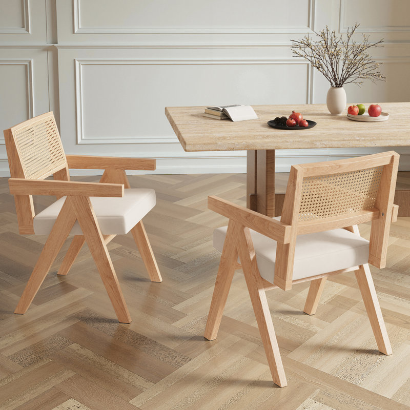  Rattan Dining Chair with Solid Wood Frame, Khaki