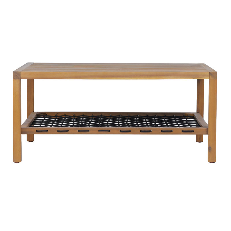 Table basse d'extérieur en bois d'acacia avec tablette de rangement en corde tissée