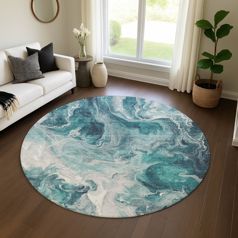 Premium Machine Washable Mehara AMF1687 Abstract Rug, Round 8'